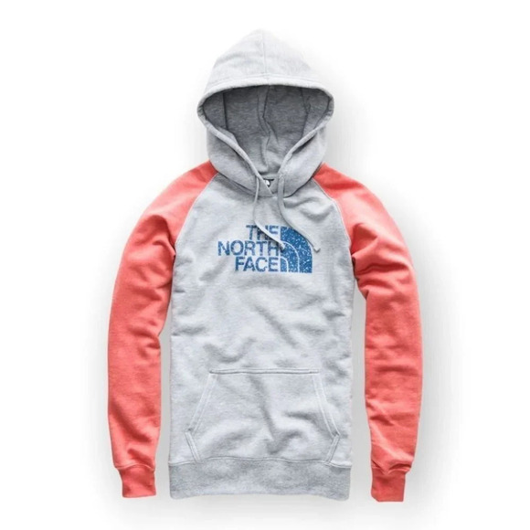 The North Face  Grey & Salmon Pink Half Dome Pullover Hoodie - Picture 1 of 7